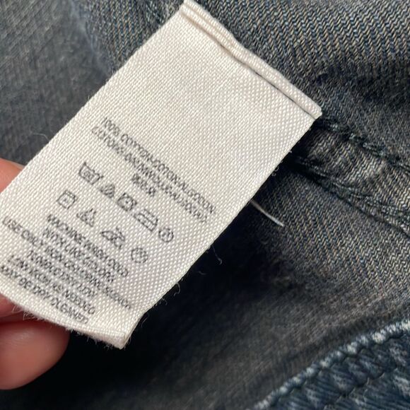 Free People Hooded Denim Knit Jacket Navy Black Gary Distressed L Mixed Media - Picture 6 of 13